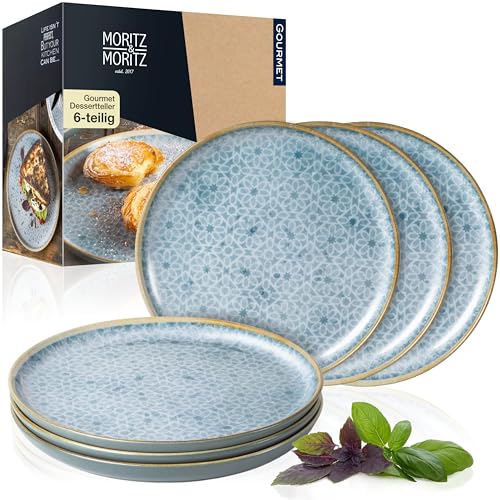 Moritz & Moritz TERRA Dessertteller 6-tlg Set - Ø 20,5 cm – in strahlendem Blau aus hochwertigem Porzellan – kleine Teller Set als Kuchenteller oder Frühstücksteller