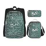 WURTON Formulas Shapes Theory Mathematikunterricht Wortdruck trendige Rucksacktaschen Lunchbox und Federmäppchen 3-in-1 verstellbares Rucksack-Set, schwarz, Einheitsgröße, Schwarz , Einheitsgröße