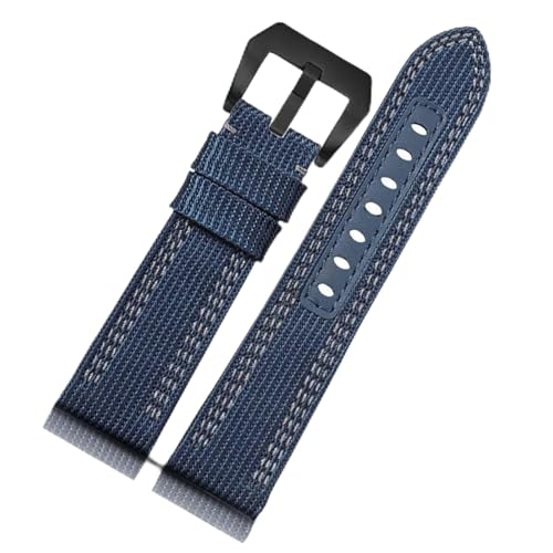 THBGTCNQ Nylon-Canvas-Armband, 22 mm, 24 mm, 26 mm, geeignet for Smartwatches, Quarzuhren, schwarzes blaues Armband, schnelle Demontage und Austausch des Armbands(Blue black clasp,24mm)