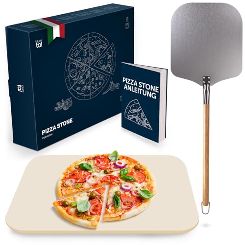 Blumtal Pizzastein Gasgrill & Pizzasschieber - Pizza Schamottstein für Backofen, Grill Steinofen Backstein, rechteckig