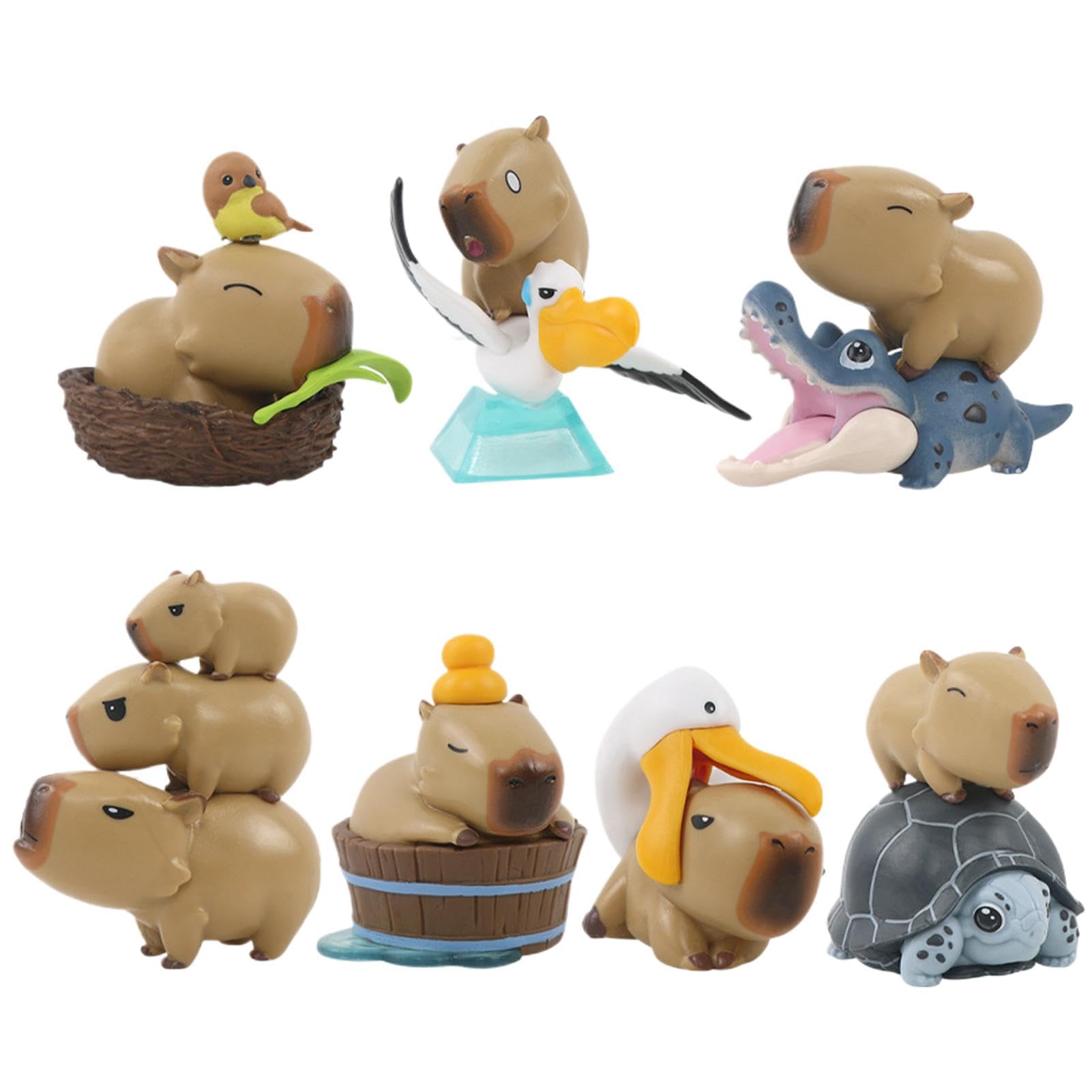 Xasbseulk Miniatur-Capybara-Figuren, 7 x Cartoon-Miniatur-Capybara-Tier für Armaturenbrett, Tisch-Ornamente, lebendiger Ausdruck, Capybara für Kinder, Bücherregal, Nachttisch