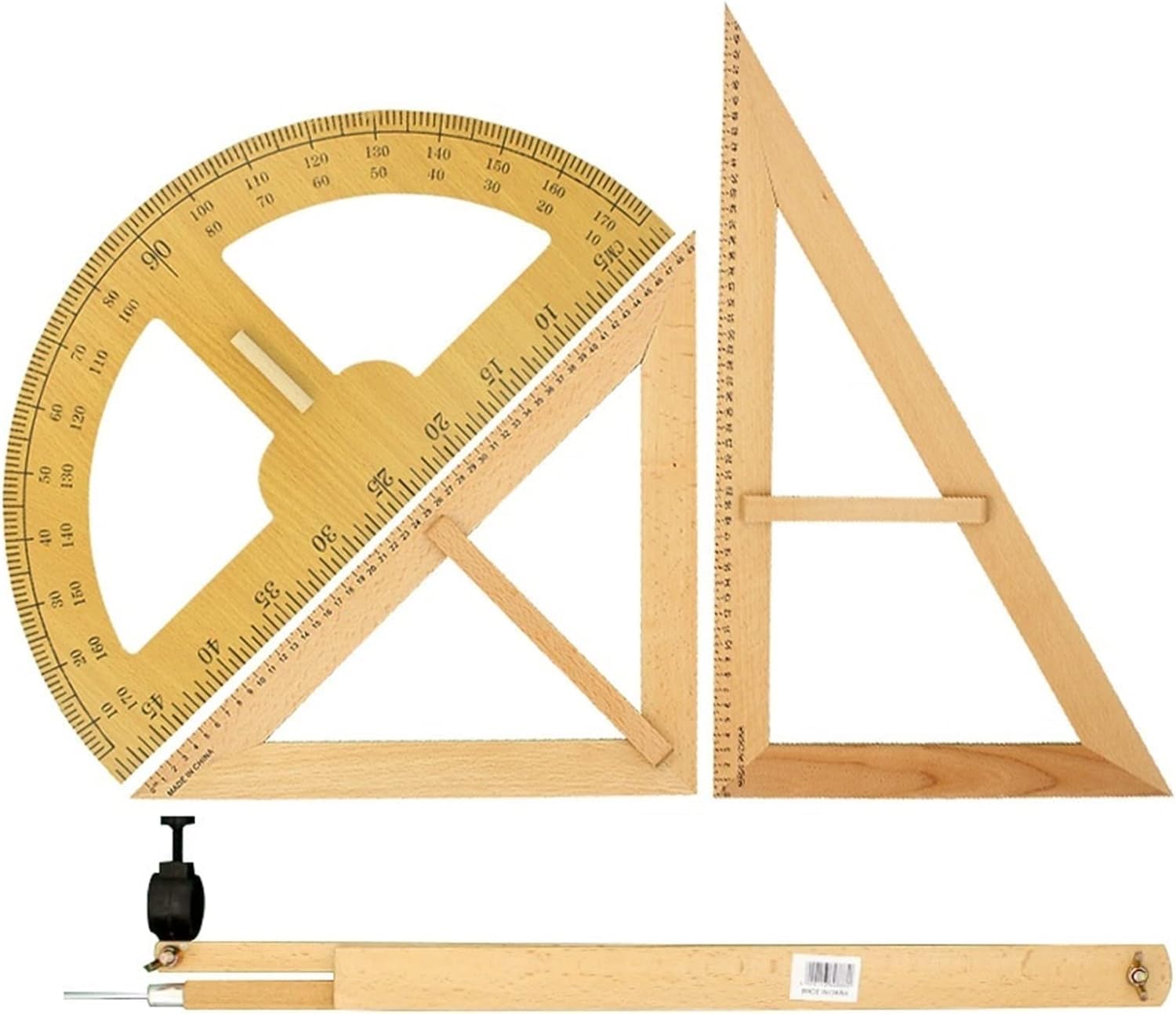 Kreislehren-Set aus Massivholz für Lehrer, Dreieckstafel, Lineal, Winkelmesser, Tafel, Mehrzweck-Kompass, 50 cm, Dreieckslineal-Set, große Lehrmittel, Kreislehren-Set