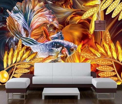 Goldschmuck Blume Fisch 3D Tapete Poster Restaurant Schlafzimmer Wohnzimmer Sofa TV Dekorative Wand-150cm×105cm