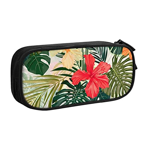 YFSGDLBN Federmäppchen mit großem Fassungsvermögen, Motiv: Sommer, hawaiianisches Design, doppeltes Federmäppchen, tragbare Schreibwaren-Tasche, Schwarz , Einheitsgröße, Münzfach