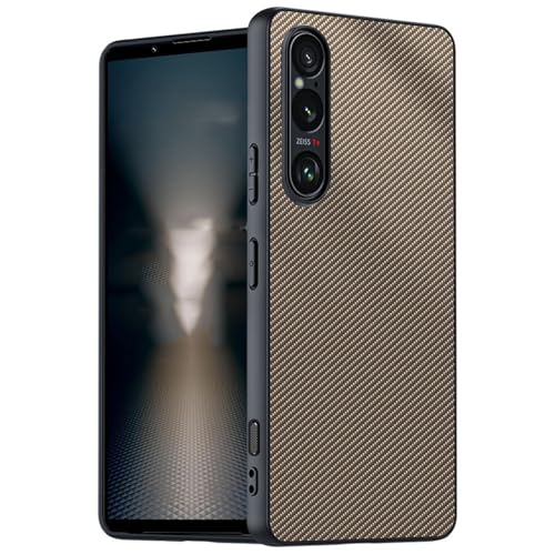 SUREKYA Lederhülle für Sony Xperia 1 VI, Karbonfaser-Textur, Premium-Kunstleder, schlanke Handyhülle, kratzfest, Schutzhülle für Sony Xperia 1 VI, Gold