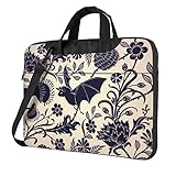 Fledermaus-Druck, ultradünne tragbare Schulter-Hand-Laptop-Tablet-Tasche, wasserdichtes und langlebiges Oxford-Gewebe, modisches Design, Schwarz , 15.6 inch