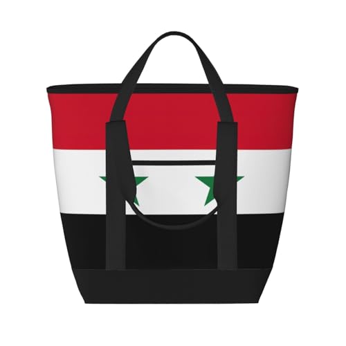 YQxwJL Tragetasche mit Flagge der Arabischen Republik Syrien, großes Fassungsvermögen, isolierte Lunchtasche, wiederverwendbare Einkaufstasche mit Reißverschluss für Damen und Herren