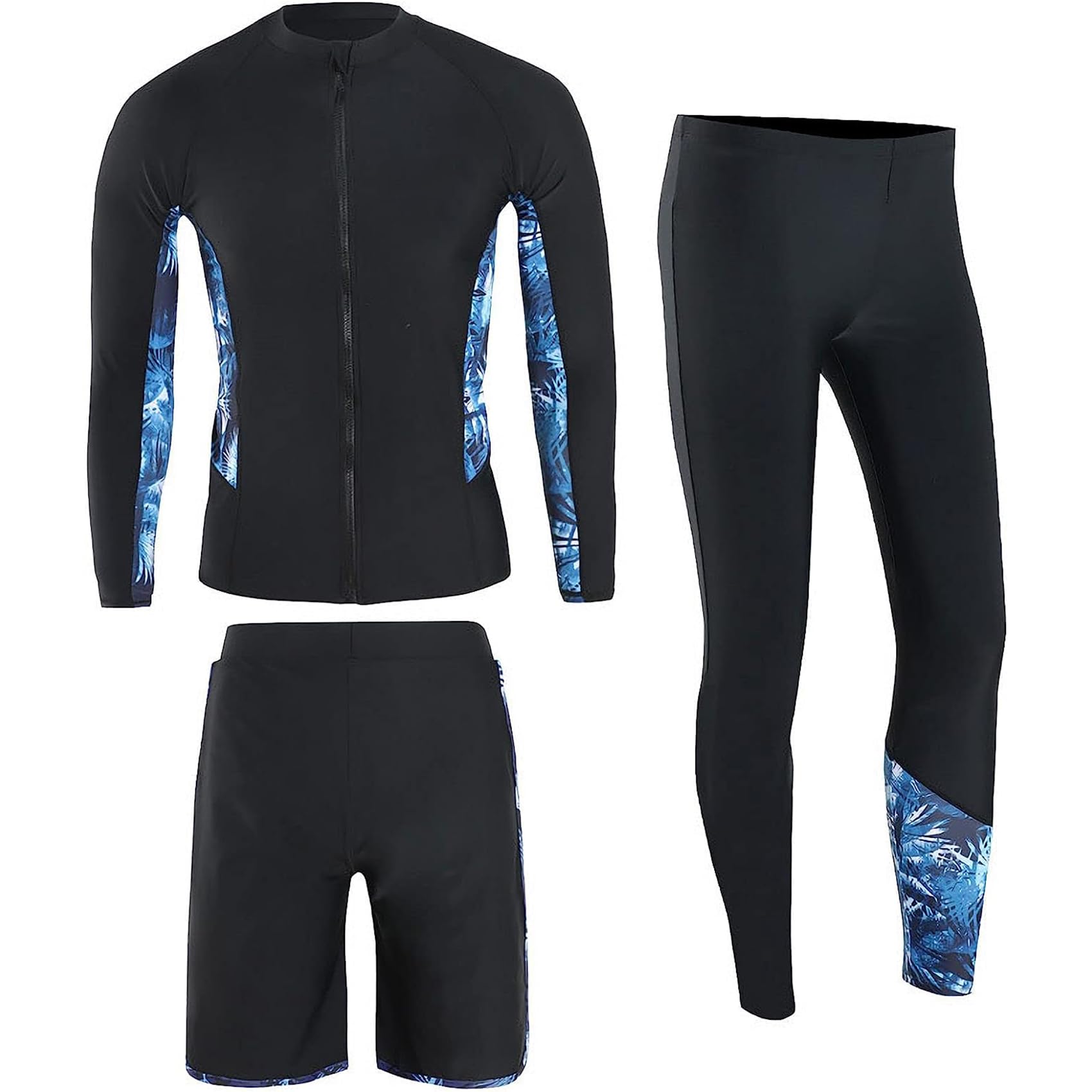 Herren-Surfanzug, UV-Schutz, 3-teiliges Set, langärmlige Badebekleidung, langärmeliger, sportlicher, elastischer Sommer-Tauchanzug, geteilter Badeanzug zum Surfen, Schnorcheln,Schwarz,4XL