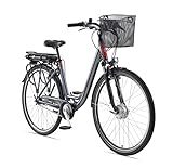 TELEFUNKEN E-Bike Elektrofahrrad Alu, mit 7-Gang Shimano Nabenschaltung, Pedelec Citybike leicht mit Fahrradkorb, 250W und 13Ah, 36V Lithium-Ionen-Akku, 28 Zoll, RC657 Multitalent anthrazit