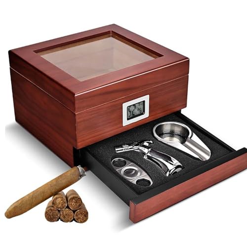 JMbpkduHs Zigarren-Humidor, Luxus-Zigarren-Humidor, Handgefertigtes Zigarren-Humidor-Set,Mit Digitalem Hygrometer Vorne,Zubehörschublade, Platz Für 80 Zigarren,Geschenk Für Zigarrenliebhaber,A