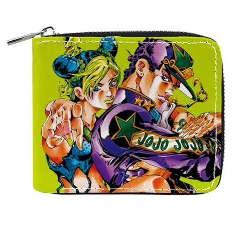 RYNDEX Jo-Jo's Bizar-re Adventu-re Geldtasche Anime, Reißverschluss Portemonnaie Leder, Mädchen Geldtasche mit Münzfach und Geldscheinfach(Color:Multicolor 3)