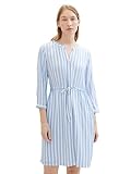 TOM TAILOR Damen Kleid mit Streifen & Bindegürtel, offwhite blue vertical stripe, 44