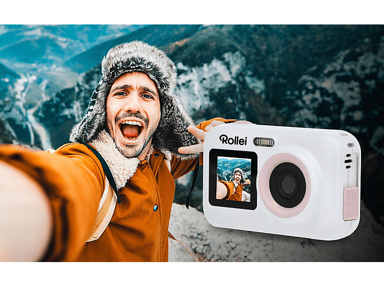 ROLLEI Sportsline Fun Digitale Kompaktkamera Weiß, 5 x opt. Zoom, 2.4-Zoll-Display an der Rückseite, 1.3-Zoll-Selfie-Display Frontseite 2