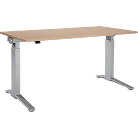 Schäfer Shop Genius Schreibtisch PLANOVA ERGOSTYLE, elektrisch höhenverstellbar, Rechteck, C-Fuß, B 1600 x T 800 x H 715-1182 mm, Eiche/weißaluminium