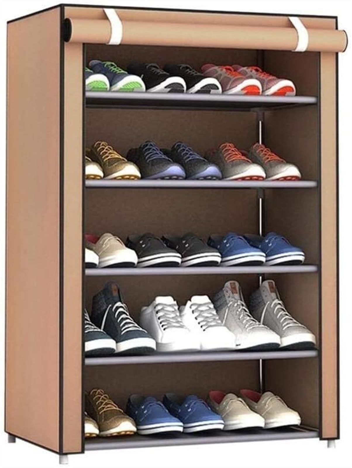 GSKXHDD Schuhregal, staubdicht, groß, aus Vliesstoff, Schuh-Organizer, für Zuhause, Schlafzimmer, Schlafsaal, Schuhregale (Farbe: Braun, Größe: SIX) Independence