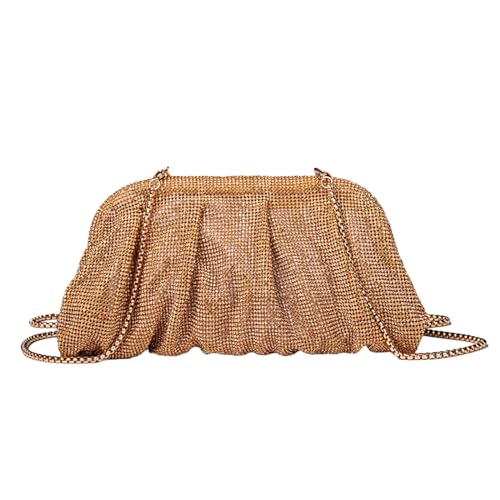 ohodhmnu Damen-Tragetasche, Abendtasche, plissiert, für Party, Bankett, Hochzeit, Clutches für Frauen, Mädchen, Cocktail, Crossbody-Tasche, gold, With pendant