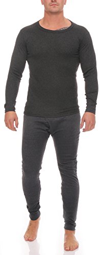 Cocain underwear 1 Langes Set Herren Thermo Unterwäsche anthrazit Unterhose mit Eingriff und Unterhemd beides innen angeraut, 5, 1 Set Anthrazit.