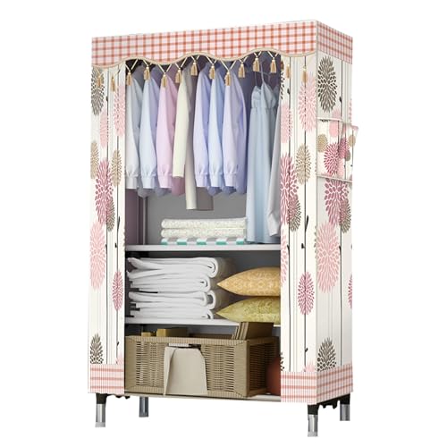 ZHANGshouf Kleiderschrank Tragbarer Canvas-Kleiderschrank, Tragbare Kleiderschrankregale Mit Kleiderstange, Regalen, Stoffbezug, Faltbarer Schrank Für Kleidung, Taschen,D-86x45x172cm