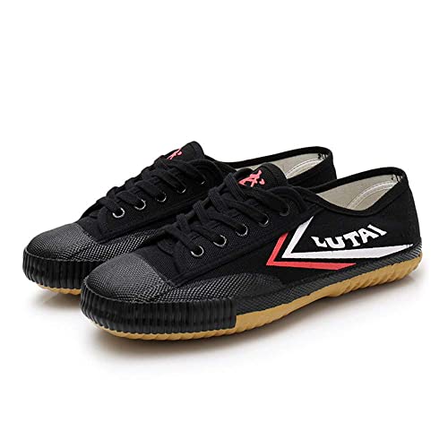 VEACAM Unisex Kampfsport Schuhe rutschfeste Kung Fu Tai-Chi Trainer Kinder Erwachsene Wushu Schuhe Leinwand Tägliche Training Übungen Schuhe,Schwarz,34