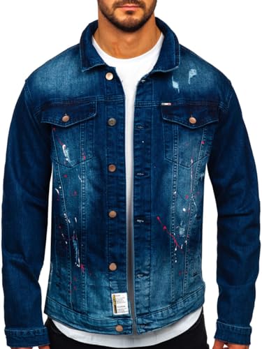 BOLF Herren Jeansjacke Übergangsjacke Trucker Jacket Jeans Denim Jacket Freizeitjacke Vintage Retro Classic Street Style Basic Casual Style MJ542BS Dunkelblau M [4D4]