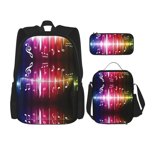 WURTON Rucksack mit Musiknoten-Motiv, Schultasche mit Lunchtasche, Federmäppchen, Kombination, Schultaschen-Set