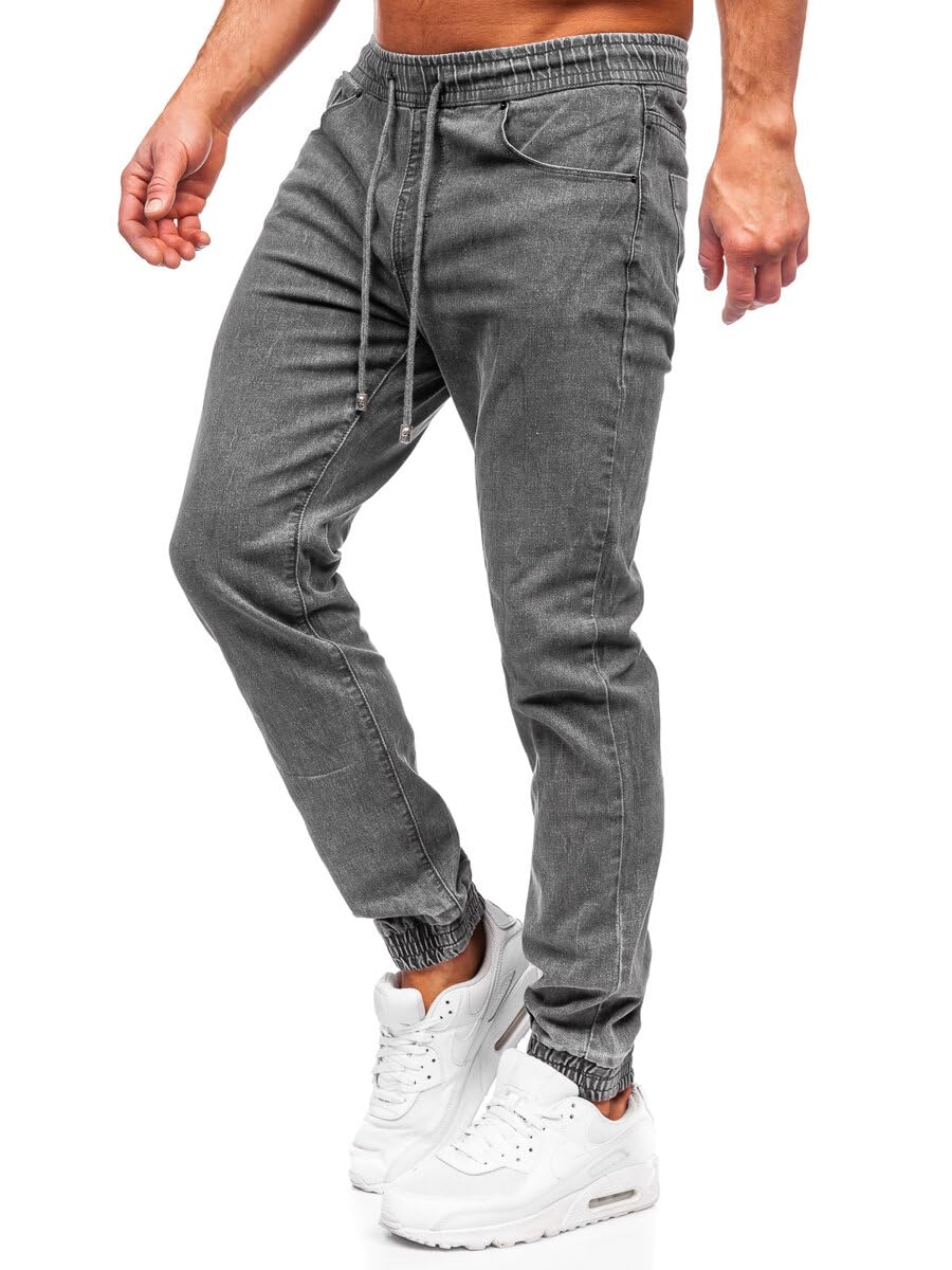 BOLF Herren Jeans Jogger Cargohose Denim Style Sweathose Jogg Used Look Jeanspants Destroyed Freizeit Casual Style Slim Fit Narrow Leg MP0272GS Dunkelgrau M [6F6]