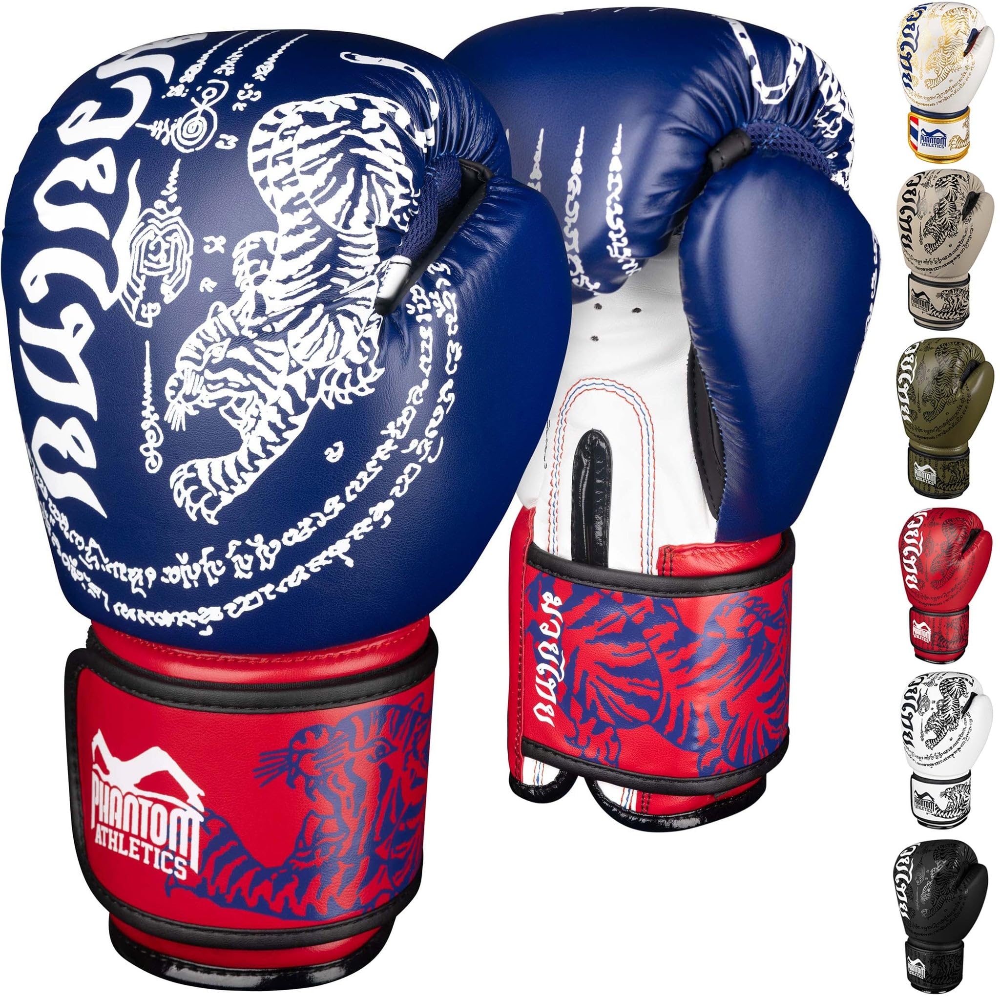 Phantom Athletics Boxhandschuhe Männer - Muay Thai | MMA und Kickbox | 10-16oz Boxing Gloves für Kampfsport | Box Handschuhe Herren, Damen und Kinder (Muay Thai - Blau/Rot, 16 Oz)