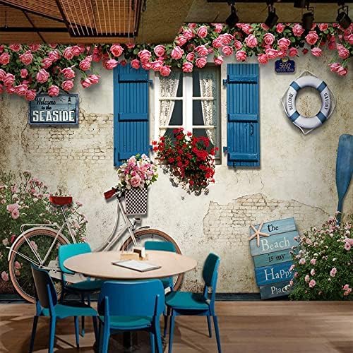 XLMING Vintage Architektur Mauerblümchen Fahrrad Küche Esszimmer Arbeitszimmer Wohnzimmer TV Hintergrund Wand 3D Tapete-250cm×170cm