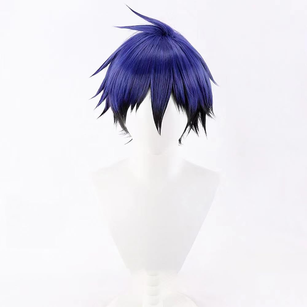 WCCNKK Anime Cosplay Perücke, Ichijyo Raku Perücke, Blau-Violettes Schwarzes Kurzes Haar Mit Farbverlauf, Mit Perückenkappe, Für Party Alltag Halloween Perücke Cosplay, Dekoratives Geschenk