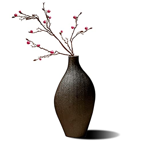 Zen Handgefertigte Steinzeug Keramikvasen, Knospe Vase, Kleine Vase im japanischen Stil - Retro Blumen Keramik Ornamente mit Blumeneinsatz für Tisch Wohnzimmer Dekoration,Black Ceramic vase c