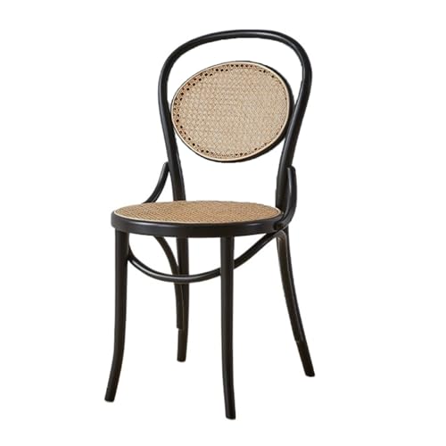 yixinzi-2024 Rattan-Akzentstuhl Rattan-Esszimmerstuhl, armloser Beistell-Esszimmerstuhl aus Buche, Retro-Rückenlehnenstuhl for Esszimmer, Wohnzimmer Sessel(Schwarz)