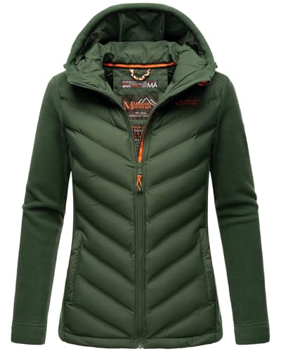 MARIKOO Damen Fleece Hybrid Jacke Trekking Wanderjacke Übergangsjacke [B929-Haruna-Dunkelgrün-Gr.S]