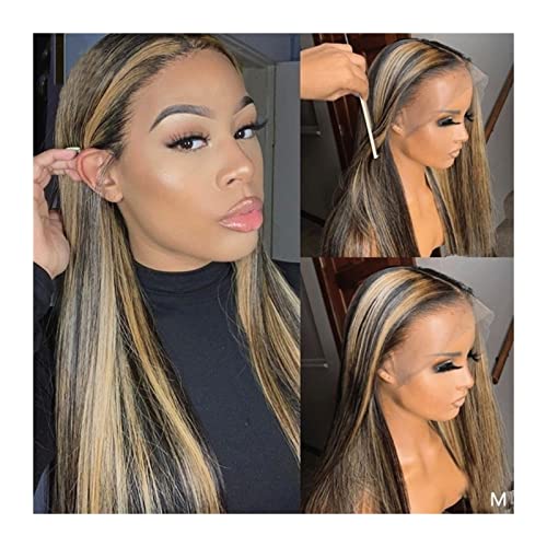 Perücken Highlight Straight 13X6 Lace Front Echthaarperücken Ombré-Farbe 150% Brasilianisches Remy-Haar T-Teil-Spitzenperücken mit vorverpacktem natürlichem Haaransatz und Babyhaar Damenperücke(Size:1