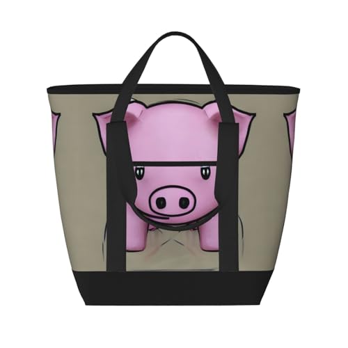 YQxwJL Isolierte Kühltasche mit Pulverschwein-Aufdruck, Einkaufstasche, Reisetasche, Strand, wiederverwendbare Einkaufstasche für Erwachsene, Schwarz, Einheitsgröße