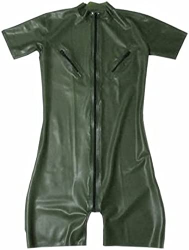 Latex-Herren-Catcuit Mit Nippel-Reißverschlüssen, Armeegrün, Naturkautschuk, Kurze Beine, Kleidungs-Frontreißverschluss, Individueller Overall,Rosa,l