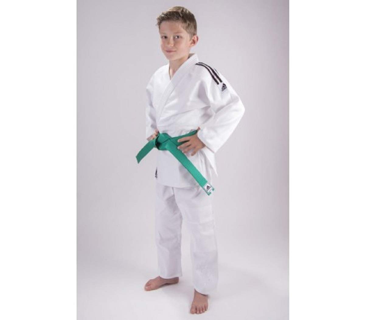 adidas Judo Club weiß, Schwarze Streifen mit Hose, Jacke + Gürtel (130)