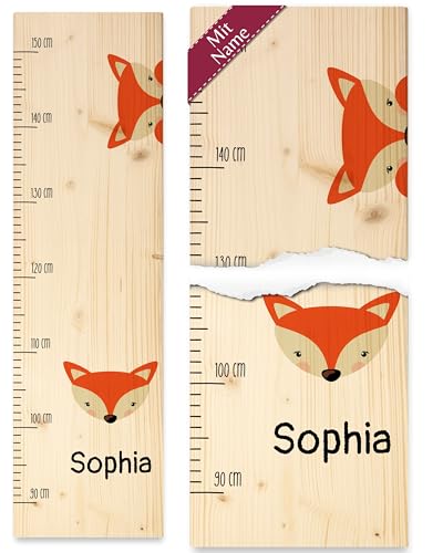 Messlatte Kinder - Süßer Fuchs mit Name - 90-150 cm - Holz