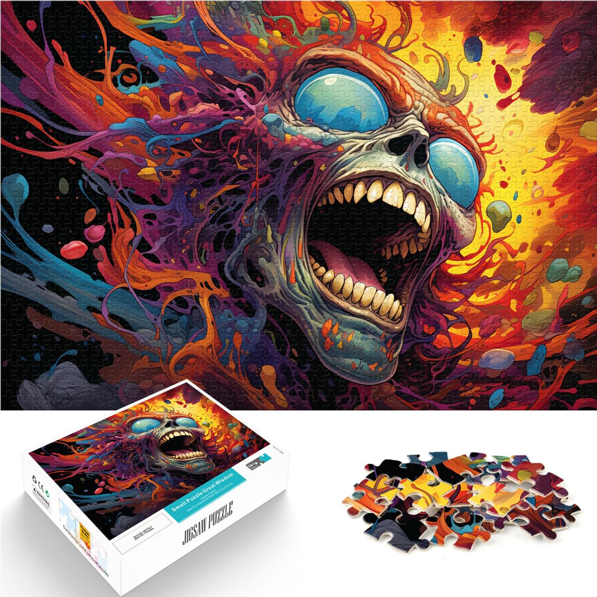 Spielgeschenk Puzzle Bunte psychedelische abstrakte Kunst 1000 Teile Puzzle Spielzeug Holzpuzzle mit passendem Poster und Wissensblatt 1000 Teile (50x75cm)