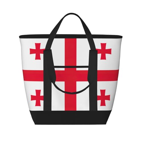 YQxwJL Isolierte Kühltasche, Einkaufstasche, Reisetasche, Motiv: Georgia, Motiv: Flagge von Georgia, wiederverwendbar, für Erwachsene, Schwarz, Einheitsgröße