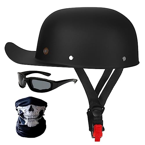 Halbschalenhelm Motorradhelm ECE-Zulassung Baseball Cap Mit Fahrradbrille Fahrradvisier Cruiser Chopper Scooter Helm Herren Retro Motorrad Halbhelm MäNner Frauen Mofa Helm 57-62cm