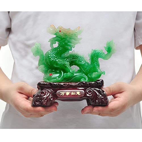 Uziqueif Feng Shui Geld Glück Glücklicher Vermögen Reichtum Chinesische Drache Statue Münze Home Büro Dekoration Tischtischornamente Gute Glücksgeschenke, Harz,Emerald Color,20 * 10 * 20cm