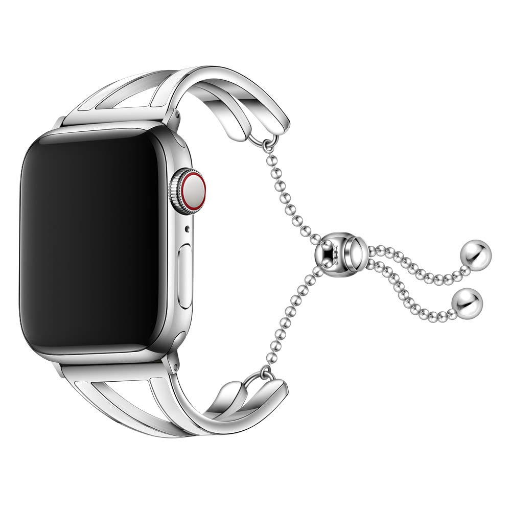 Dee Plus Elegantes Armband für Apple Watch Band 38mm 41mm 45mm 49mm,edles Edelstahl-Manschetten-Schmuck Band für iWatch Serie 8/7/6/SE/5/4/3/2/1 mit verstellbarer Schließe, Anhänger-Armband