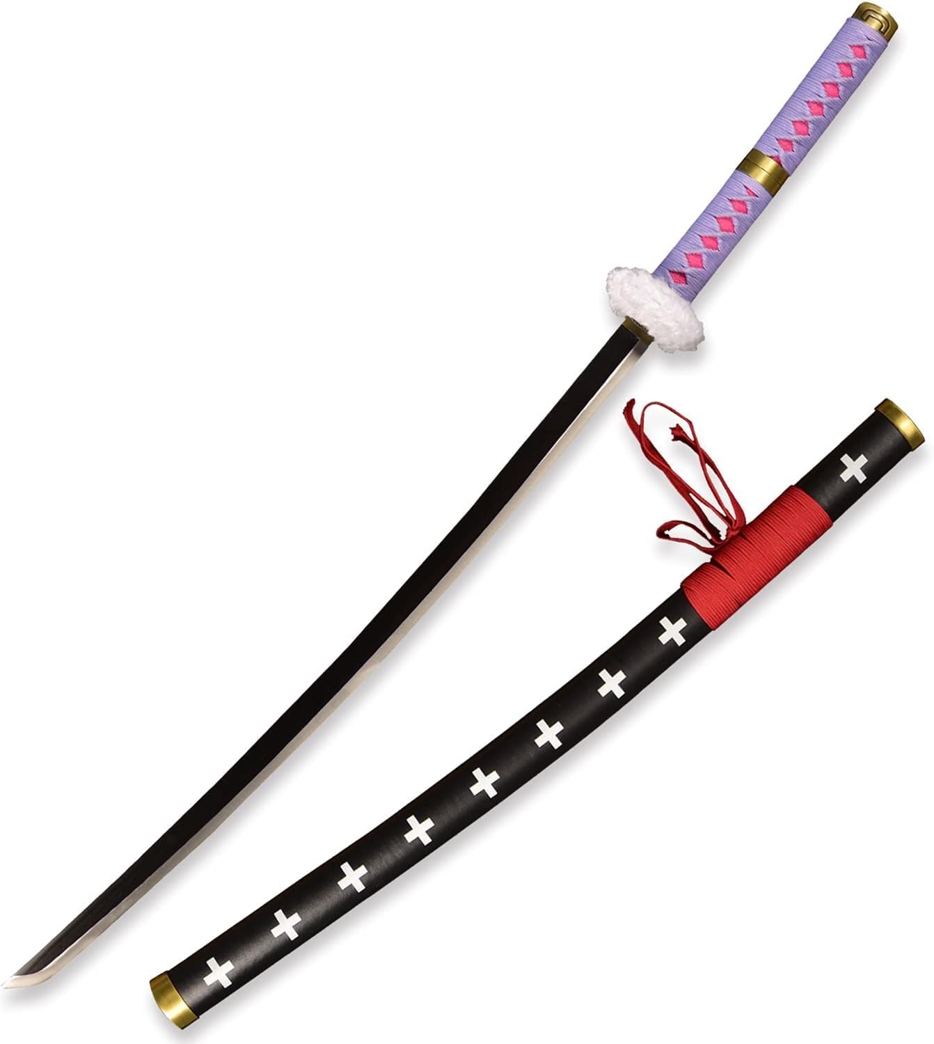 MAUXpIAO Kohlenstoffstahl Roronoa Zoro Schwerter Echtmetall ca. 103cm Katana Anime Cosplay Schwert,Yama Enma Arashi/Trafalgar Law/Luffy Kitetsu/shisui/wado ichimonji scharf/A/103cm