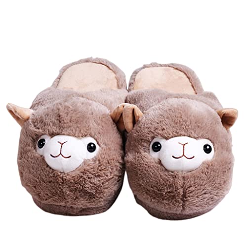 SHUIZONG Cartoon Alpaka House Weibliche Pelschchen Winter Warm Warmes Plüsch Eltern-Kind-Rutsche Innenschlafzimmer Mädchen Plüschschuhe-Alpaca Brown,39