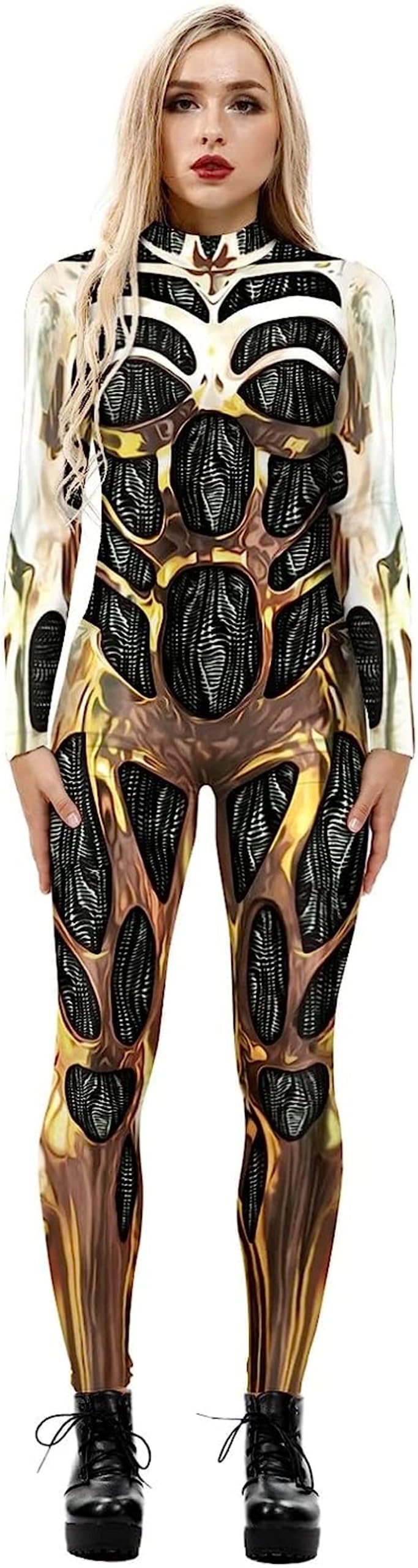 RIAAJ Halloween Kostüm Damen Roboter Overall 3D Print Langarm Roboter Catsuit Perfektes für Mottoparties,Halloween,Weihnachten,oder Karneval (A1,L)