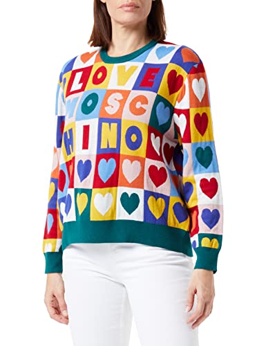 Love Moschino Damen Comfort Fit Long-sleeved Pulloverwith With Hearts pullover, Yellow, Pink, Red, Green, Black, 42 EU