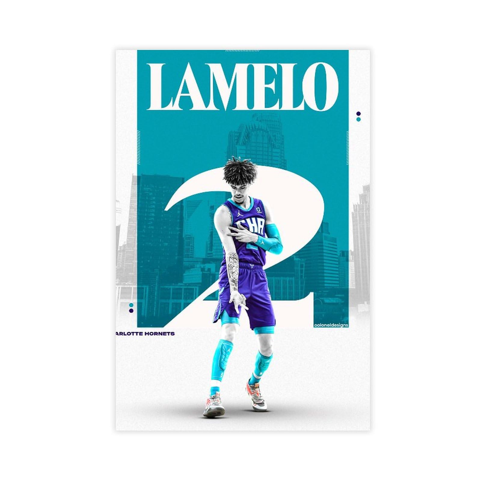 HACERR Lamelo Ball Charlotte Hornets NBA Basketball-Poster, Leinwand, Poster, Schlafzimmer, Dekoration, Landschaft, Büro, Raumdekoration, Geschenk, 60 x 90 cm