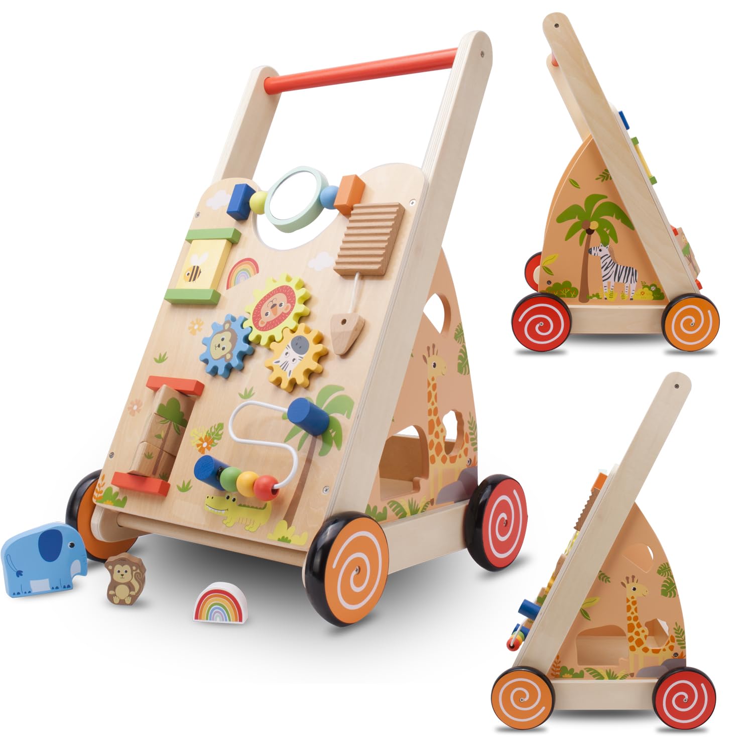 Baby Spiel und Laufwagen Lauflernwagen Spielboard mit interaktivem Spielzeug Räder Für Kinder von 12-36 Monaten (Braun)