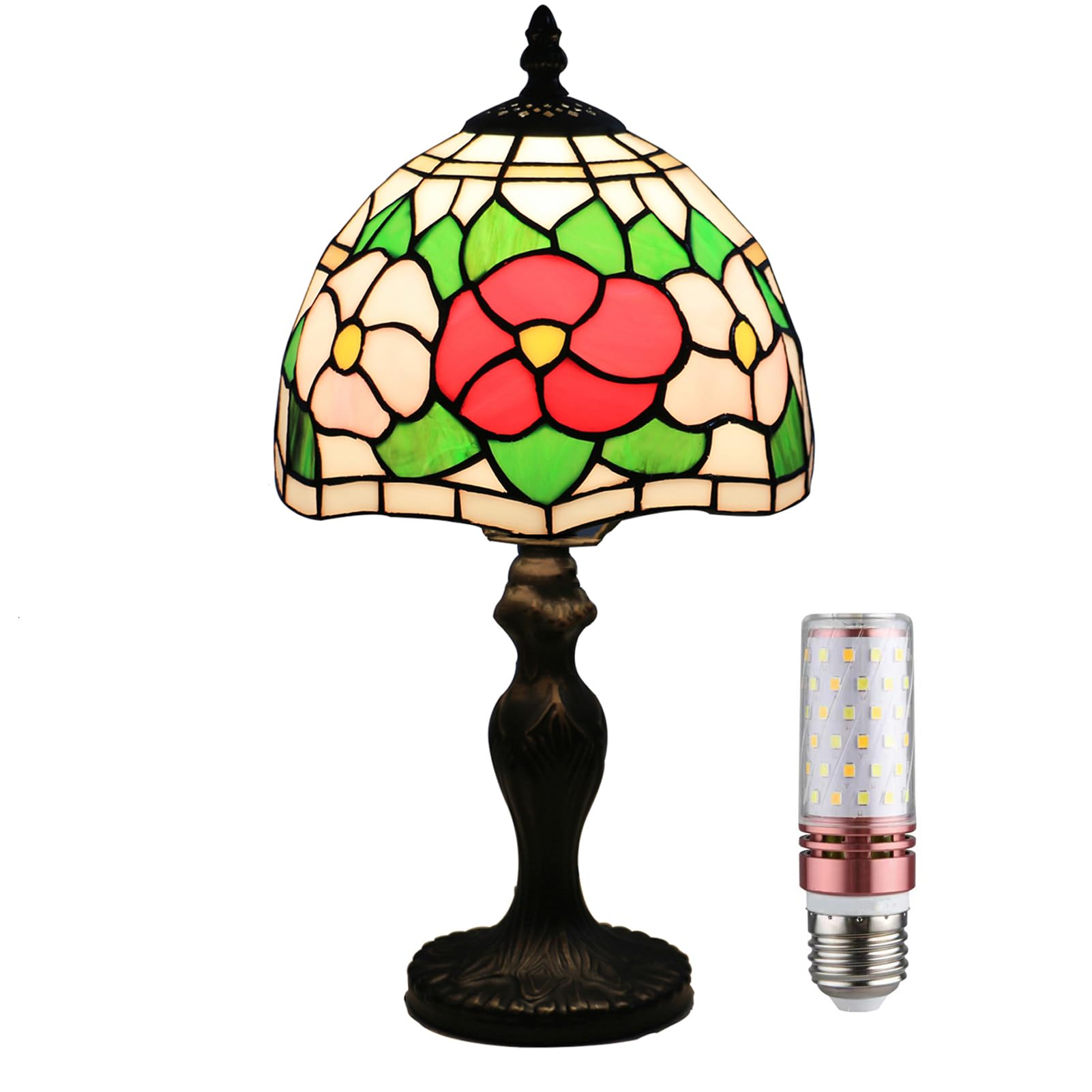 Uziqueif Tiffany Lampe, 8 Zoll tischlampe Vintage, Handcraft Stained Glass lamp, Tischlampen für Schlafzimmer Nachttischlampe Arbeitszimmer Office, Mit Birne,W