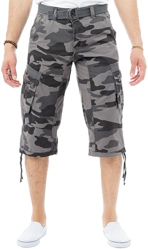 X RAY Herren Taktische Cargo-Shorts mit Gürtel, 45,7 cm Schrittlänge unterhalb der Knielänge, mehrere Taschen, 3/4 Caprihose, Schwarz Camouflage, 50